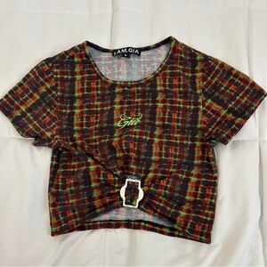 I.AM.GIA Neon Plaid Crop Top in Green and Orange